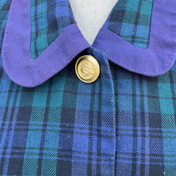 Vintage Plaid Cardigan Retro 1930s vibe Shacket in Blue and green Size 10 petite - Picture 5 of 7